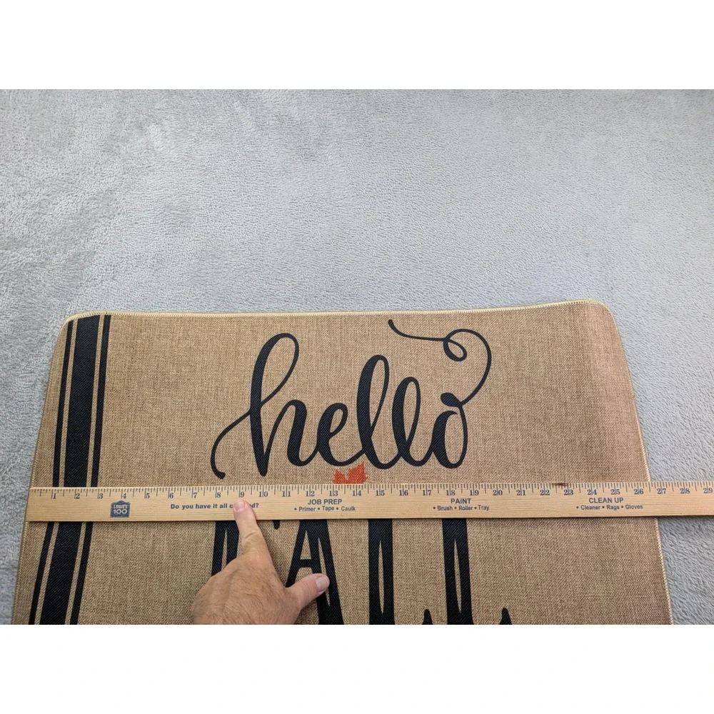 Hello Fall Flax Decorative Floor Mat Brown Black Farmhouse Autumn Doormat 18x30